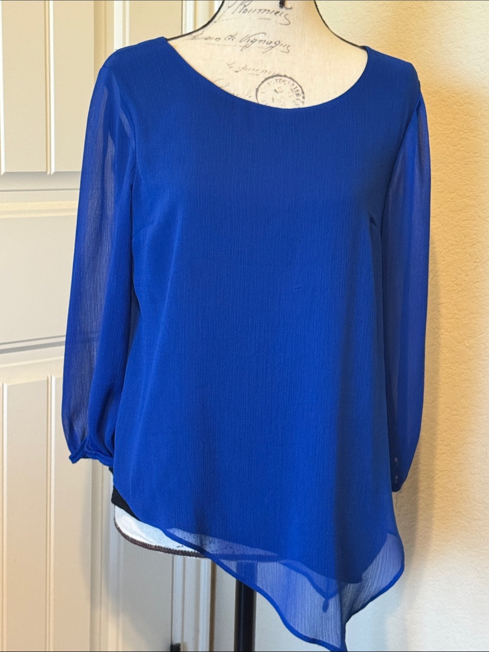 new directions Royal Blue Asymmetrical Long-Sleeve Blouse